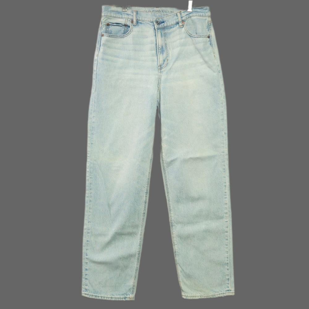 American Eagle Baggy Straight Jeans Womens 10 Light Blue Highest Rise Strigid